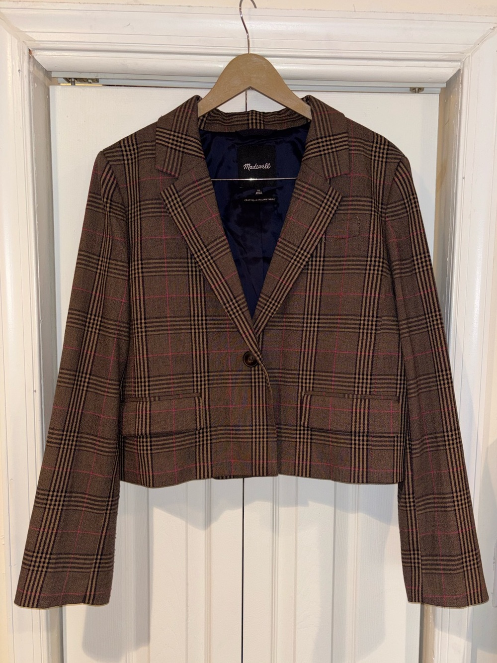 Madewell "The Sutter” Crop Blazer in Brown Plaid - XL